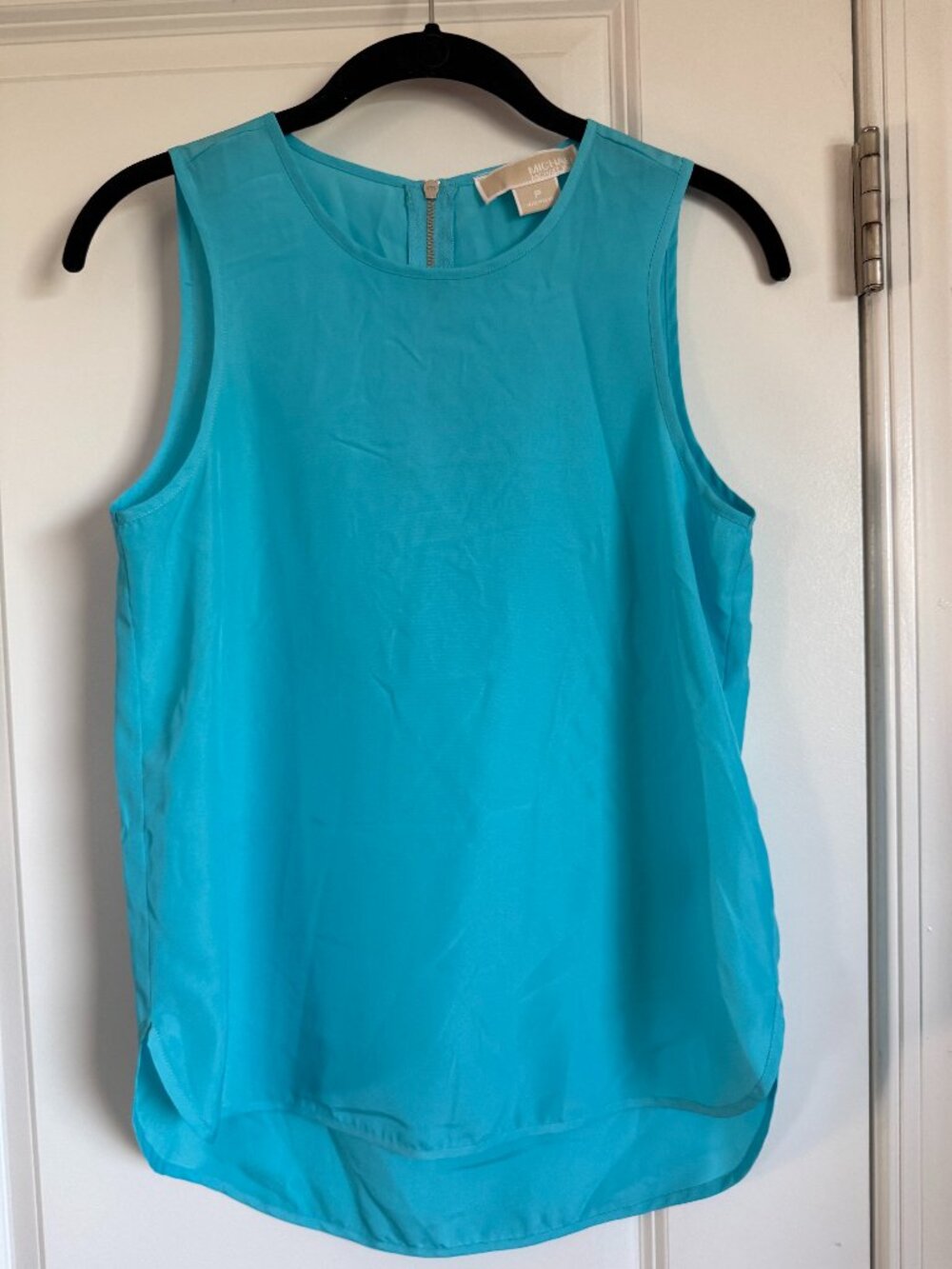 MICHAEL Michael Kors Sleeveless Blouse Petite Small P Turquoise Blue Back Zip Ta